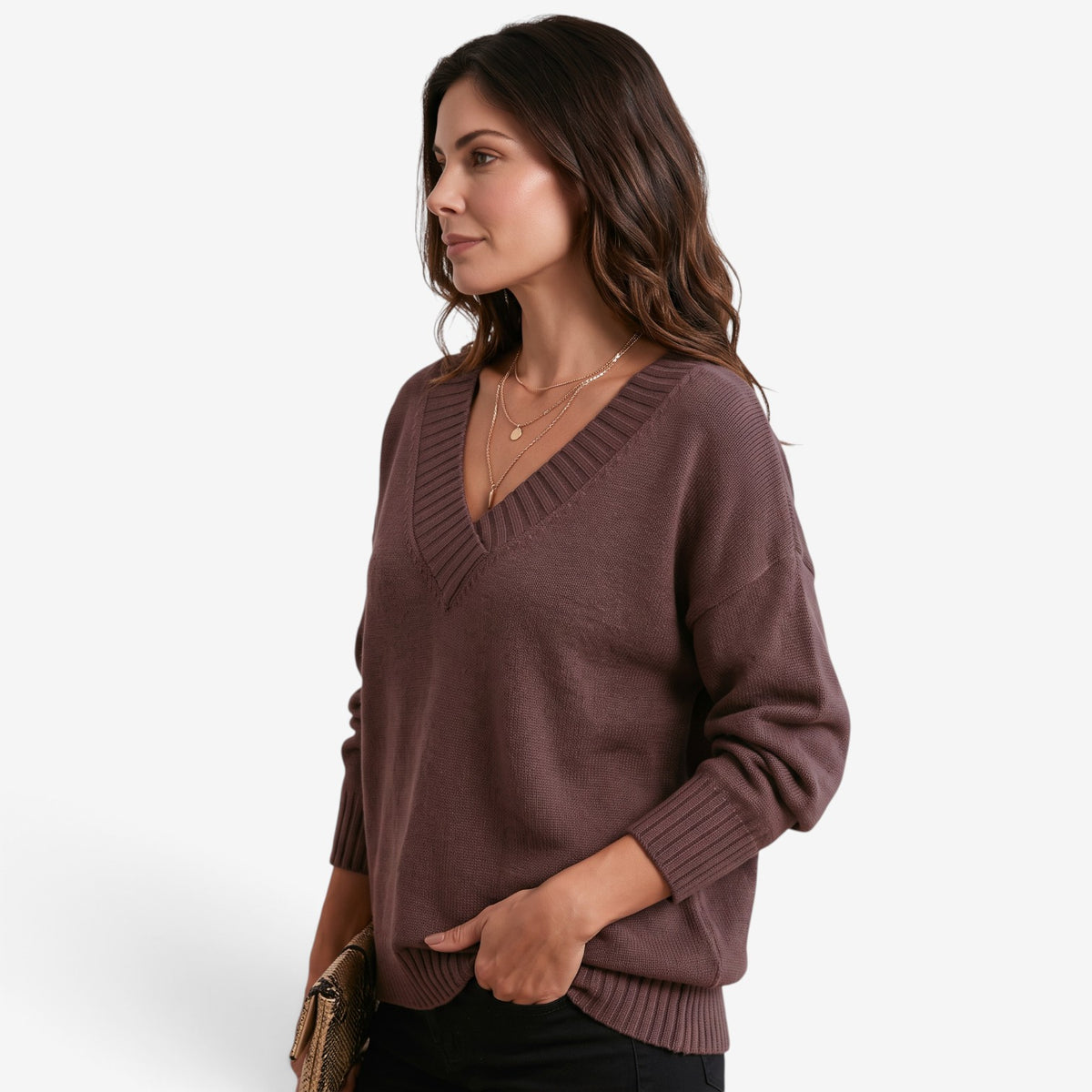 Jersey Holgado de Punto con Cuello en V para Mujer
