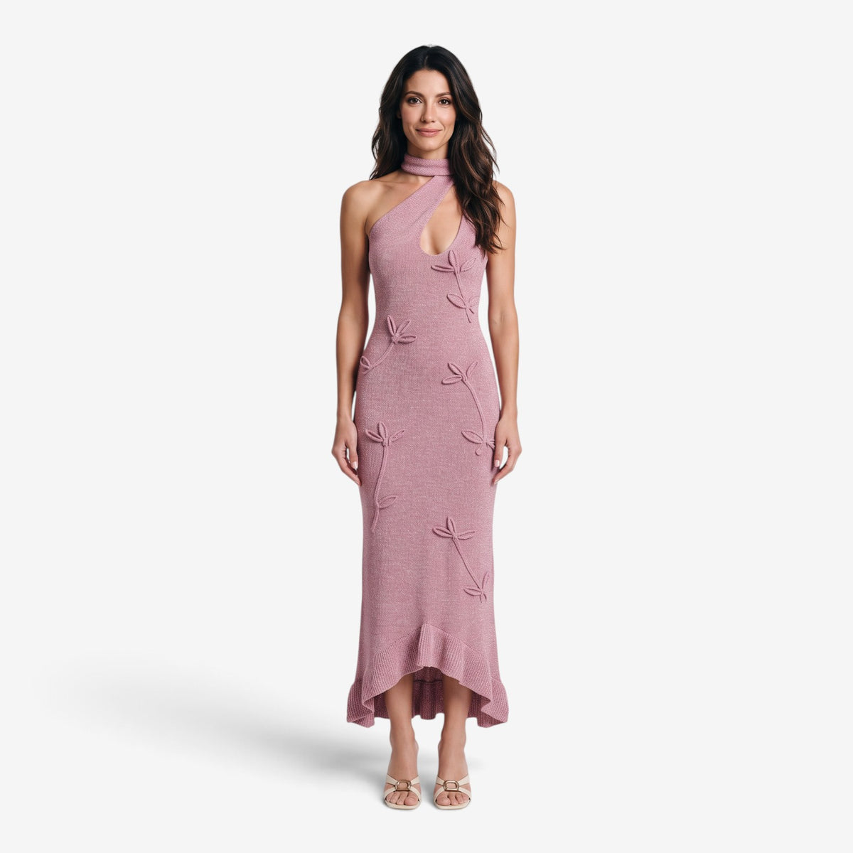 Vestido Largo de Punto con Volantes para Mujer