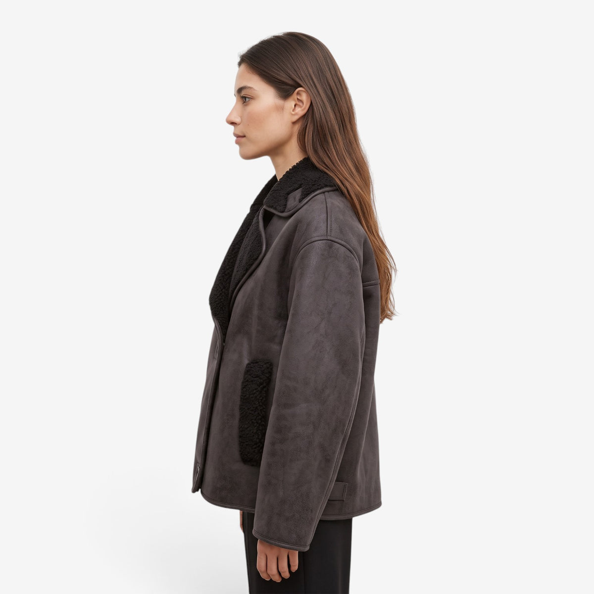 Chaqueta Efecto Ante con Borreguito para Mujer