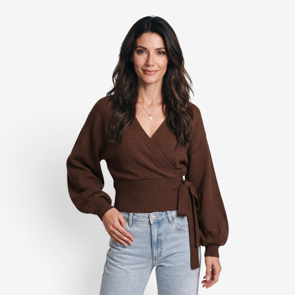 Jersey Cruzado de Punto con Lazo para Mujer