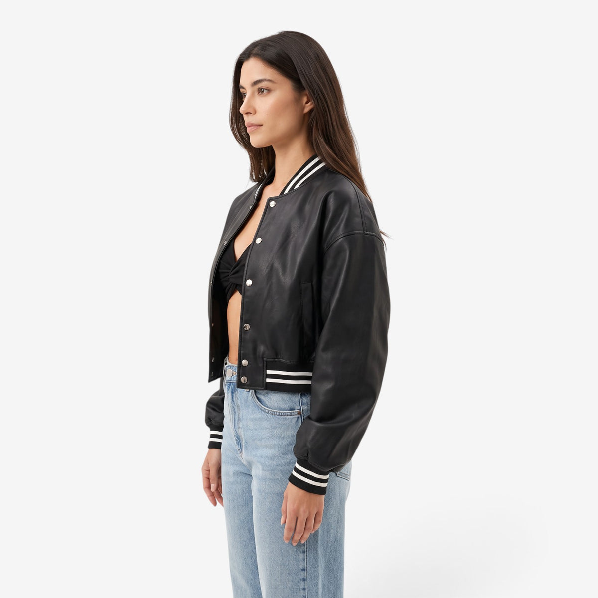 Chaqueta Bomber Efecto Piel para Mujer