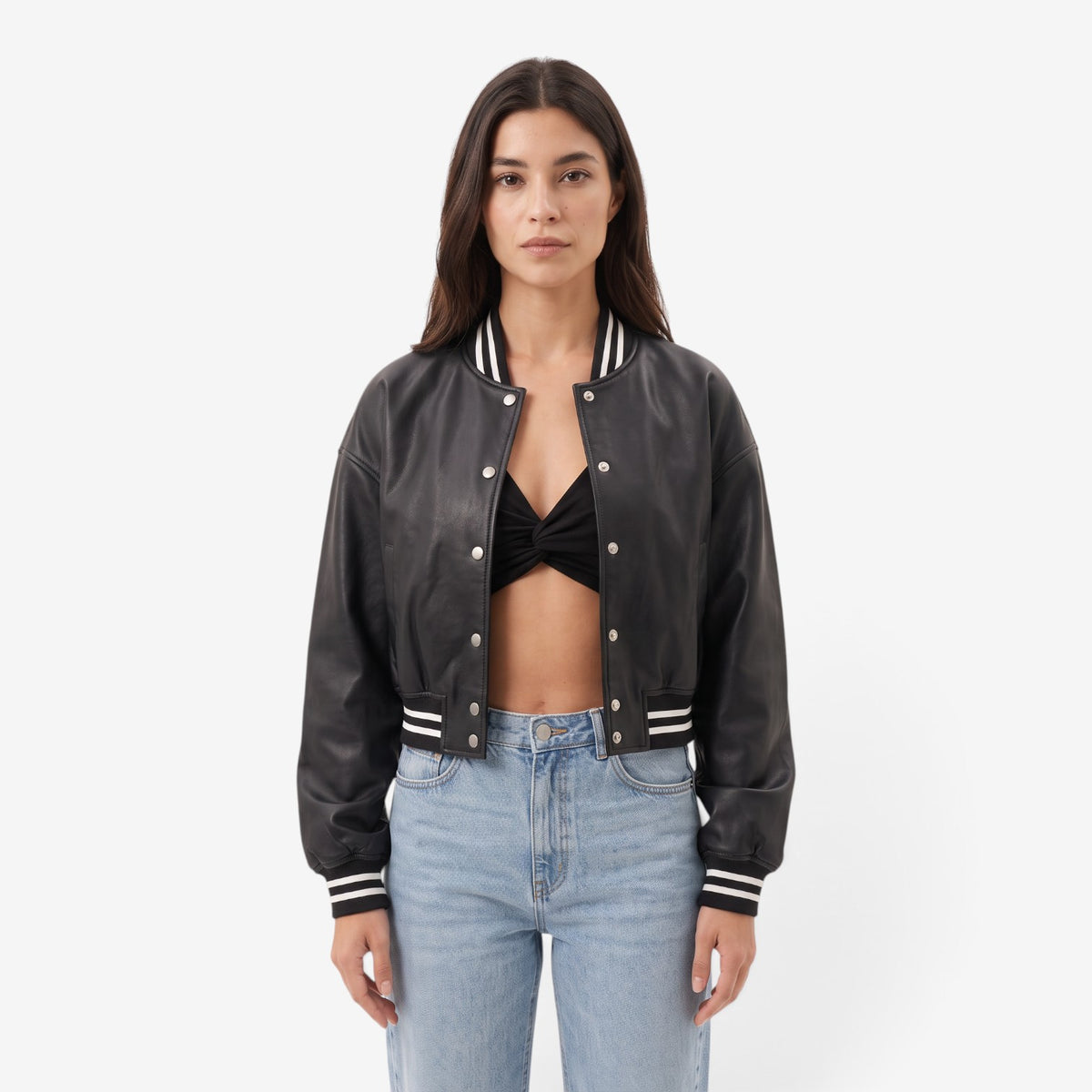 Chaqueta Bomber Efecto Piel para Mujer