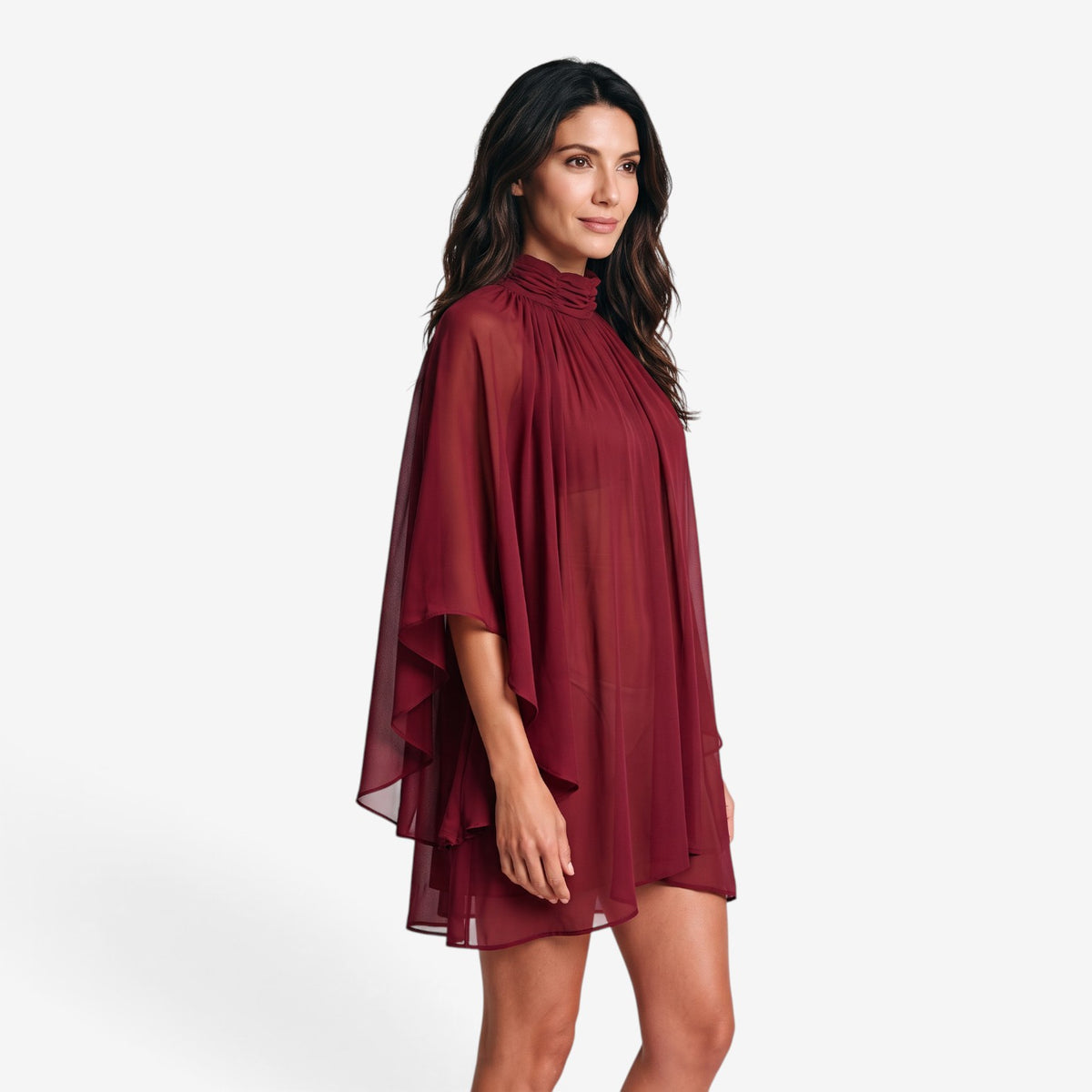 Vestido Corto Fluido con Mangas Murciélago para Mujer