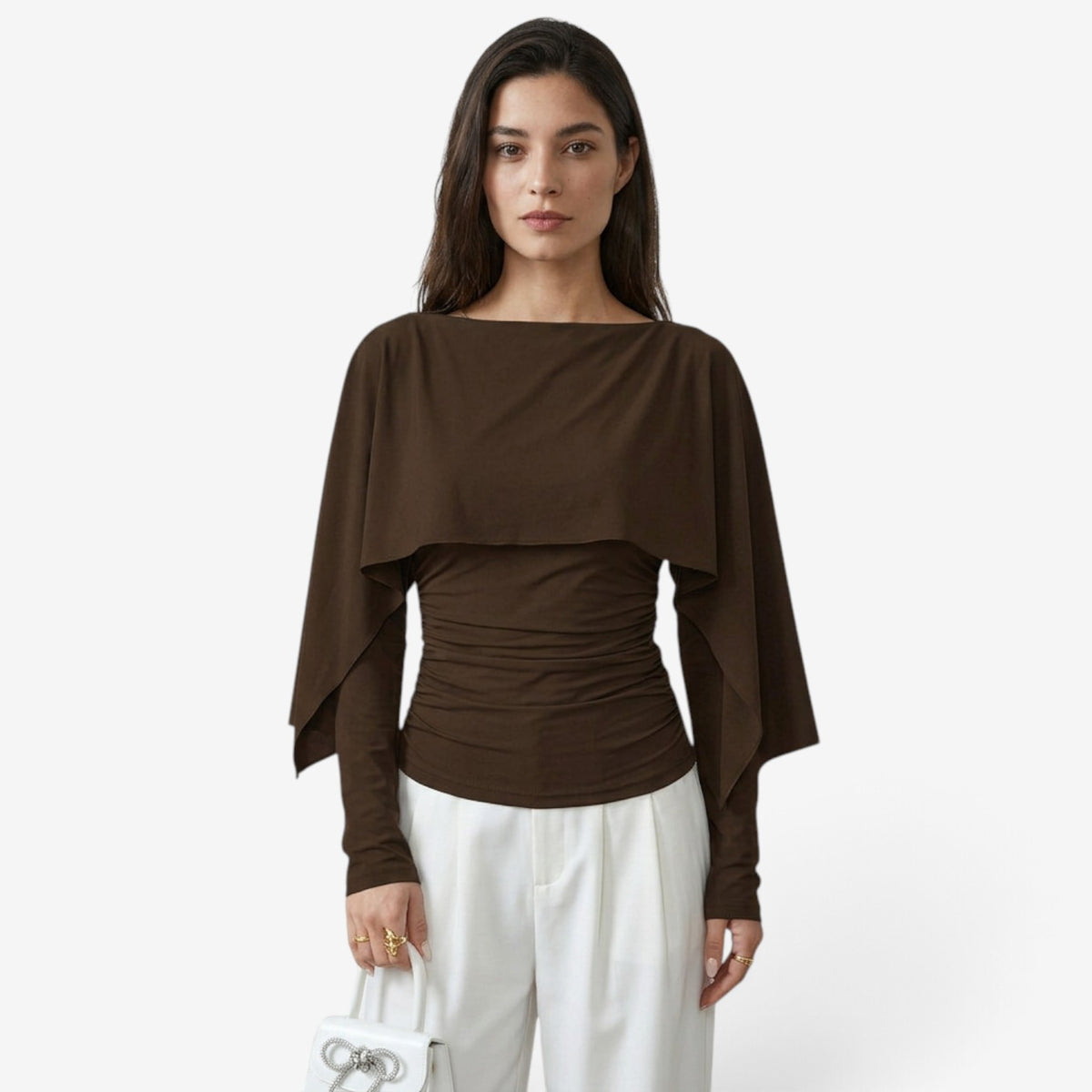 Top con Capa Asimétrica y Manga Larga para Mujer