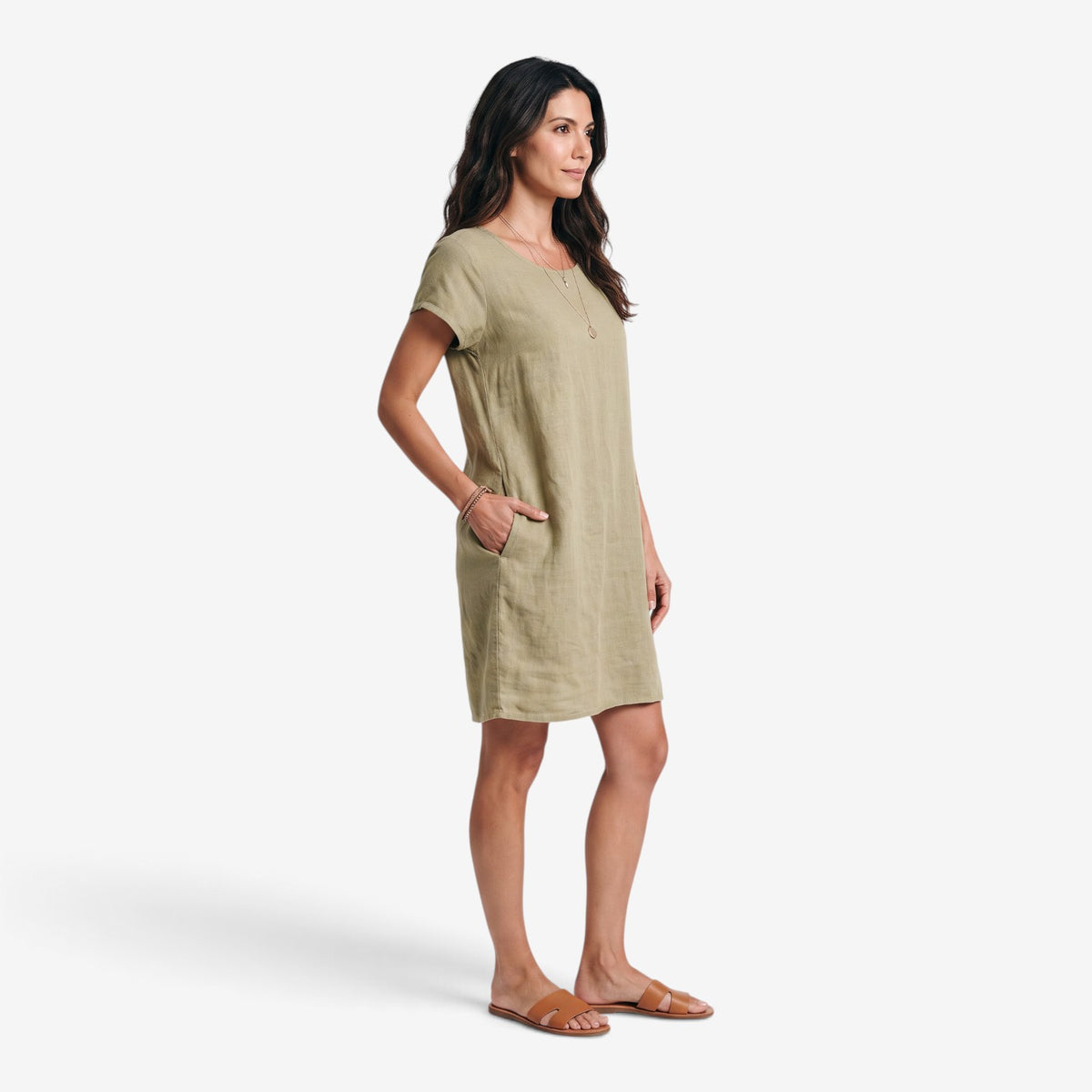 Vestido de Lino Holgado con Bolsillos para Mujer