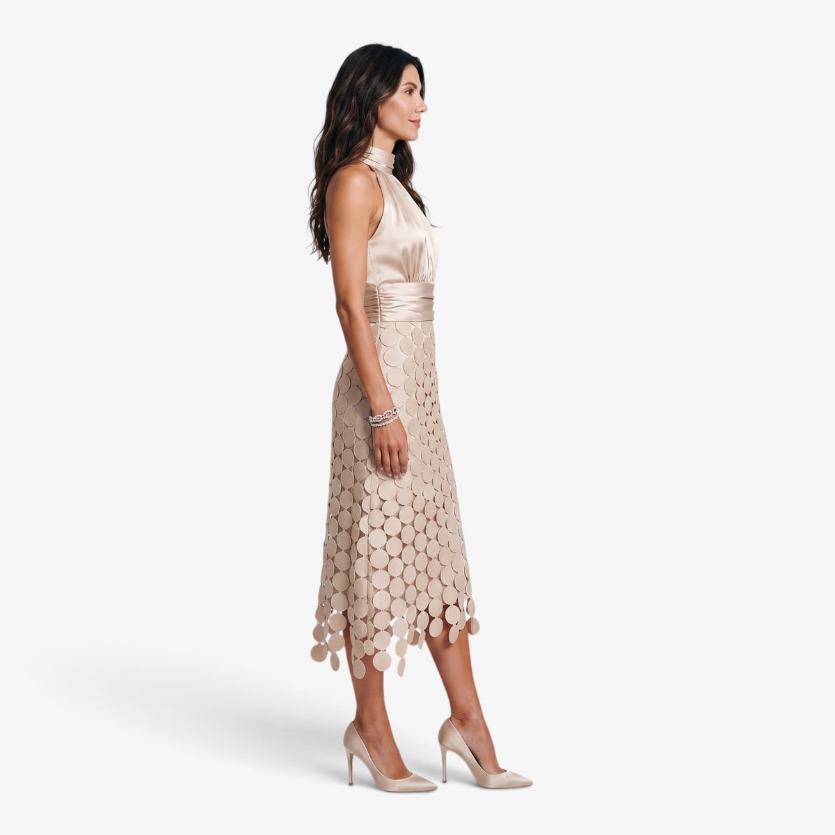 Vestido Midi Halter con Falda Geométrica para Mujer