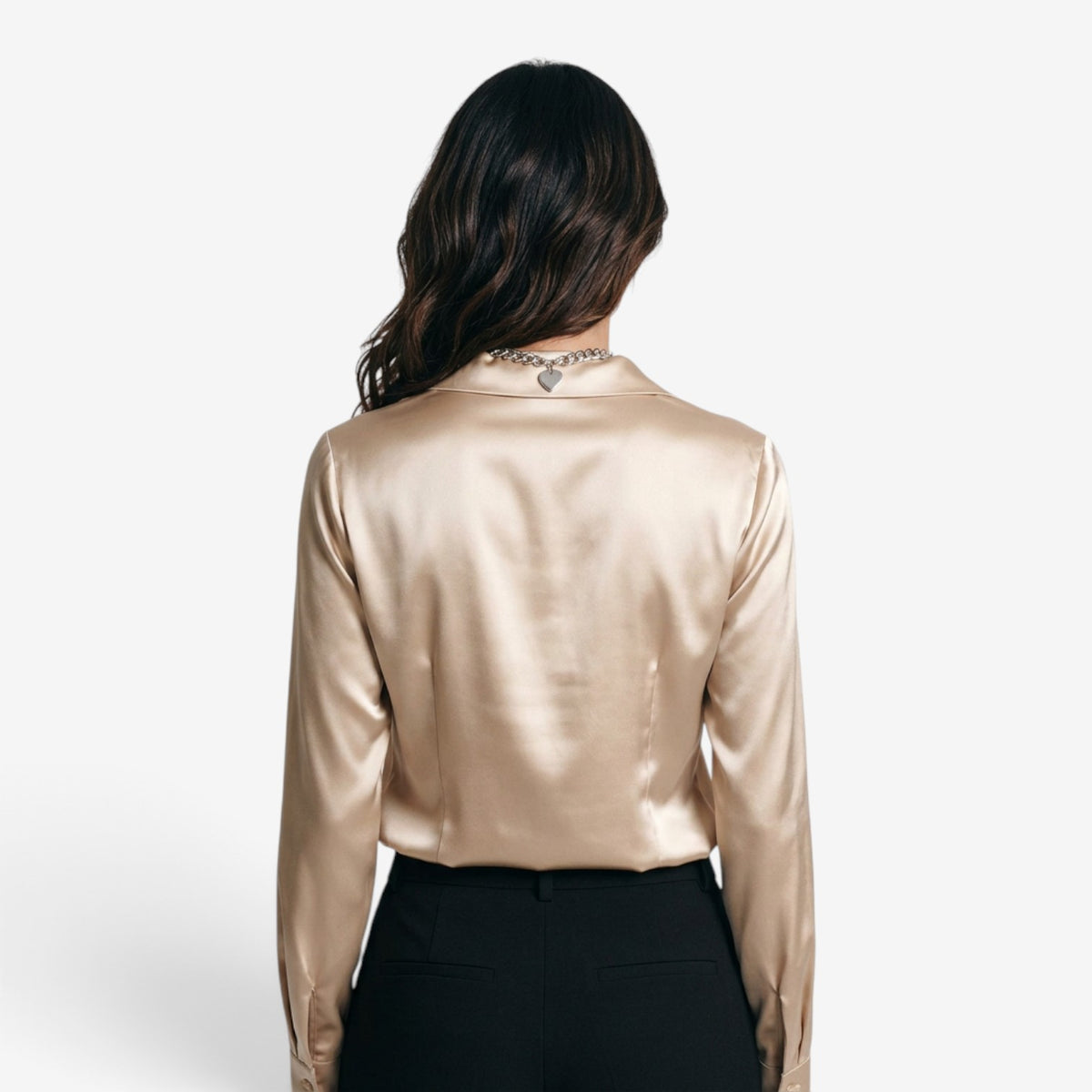 Blusa Satinada con Cuello Drapeado para Mujer