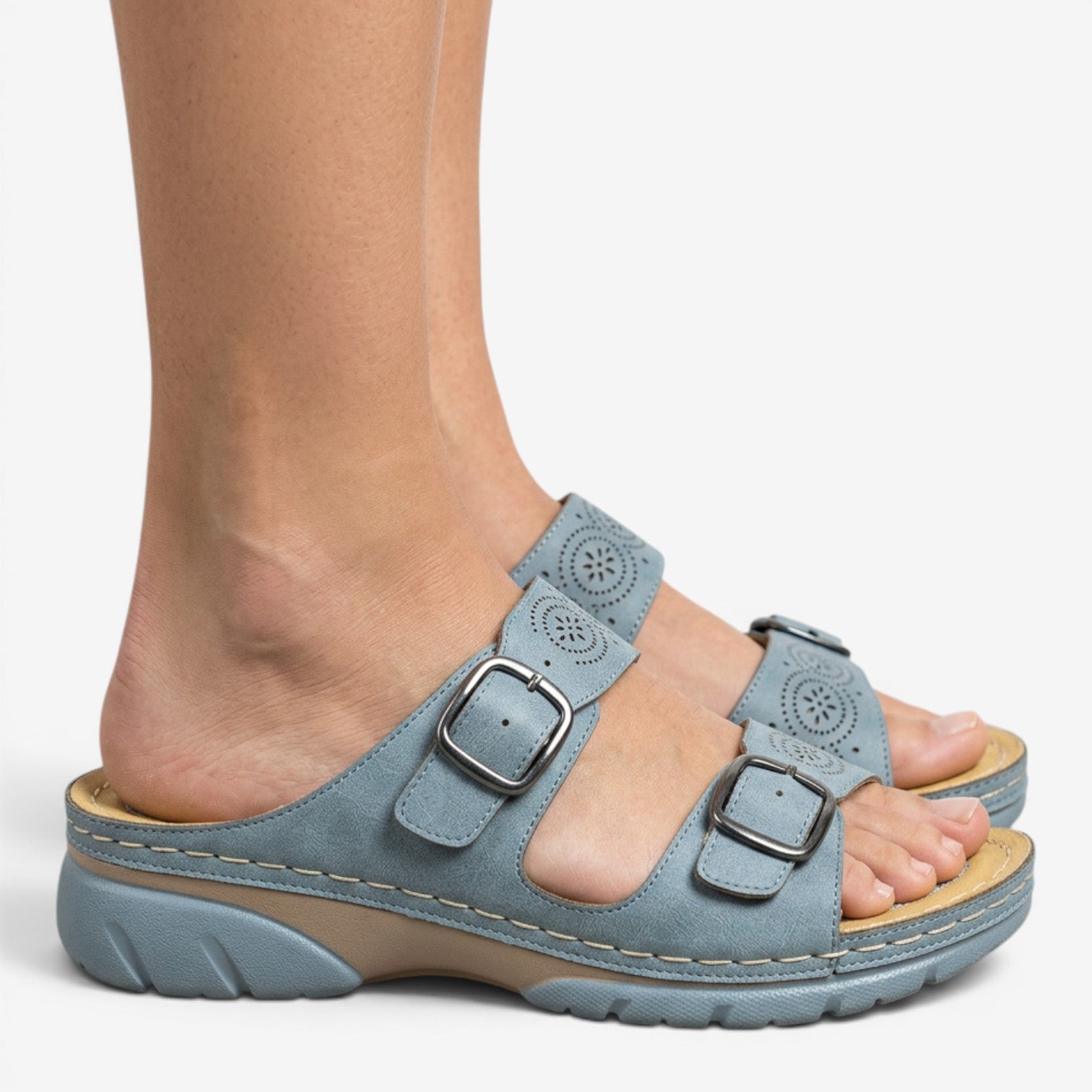 Sandalias Mule de Cuña con Doble Hebilla