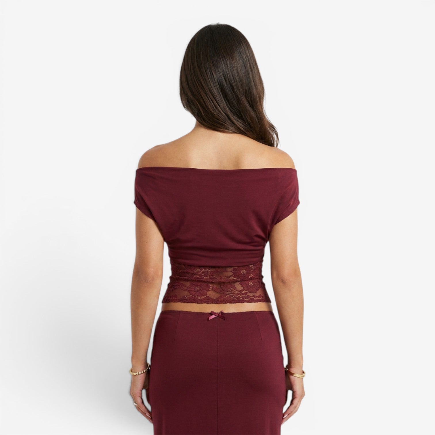 Top de Encaje con Hombros Descubiertos para Mujer