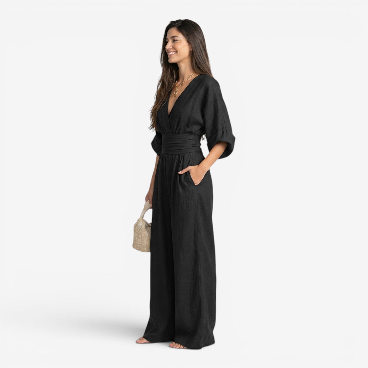 Mono de Lino con Cuello en V para Mujer