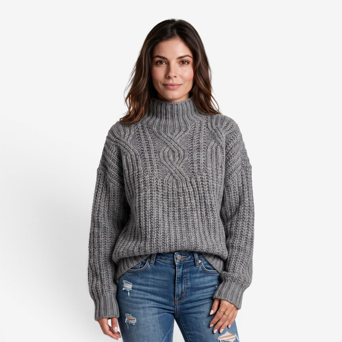 Jersey de Cuello Alto Trenzado Mujer