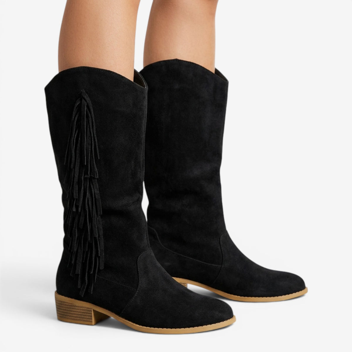 Botas Altas Efecto Ante con Flecos