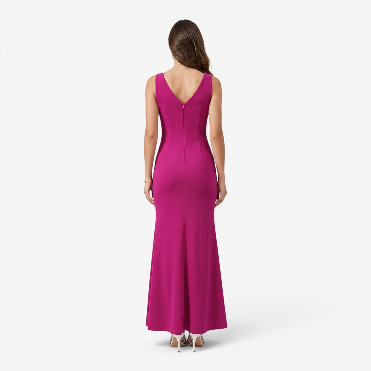 Vestido Largo con Escote en V y Abertura Lateral