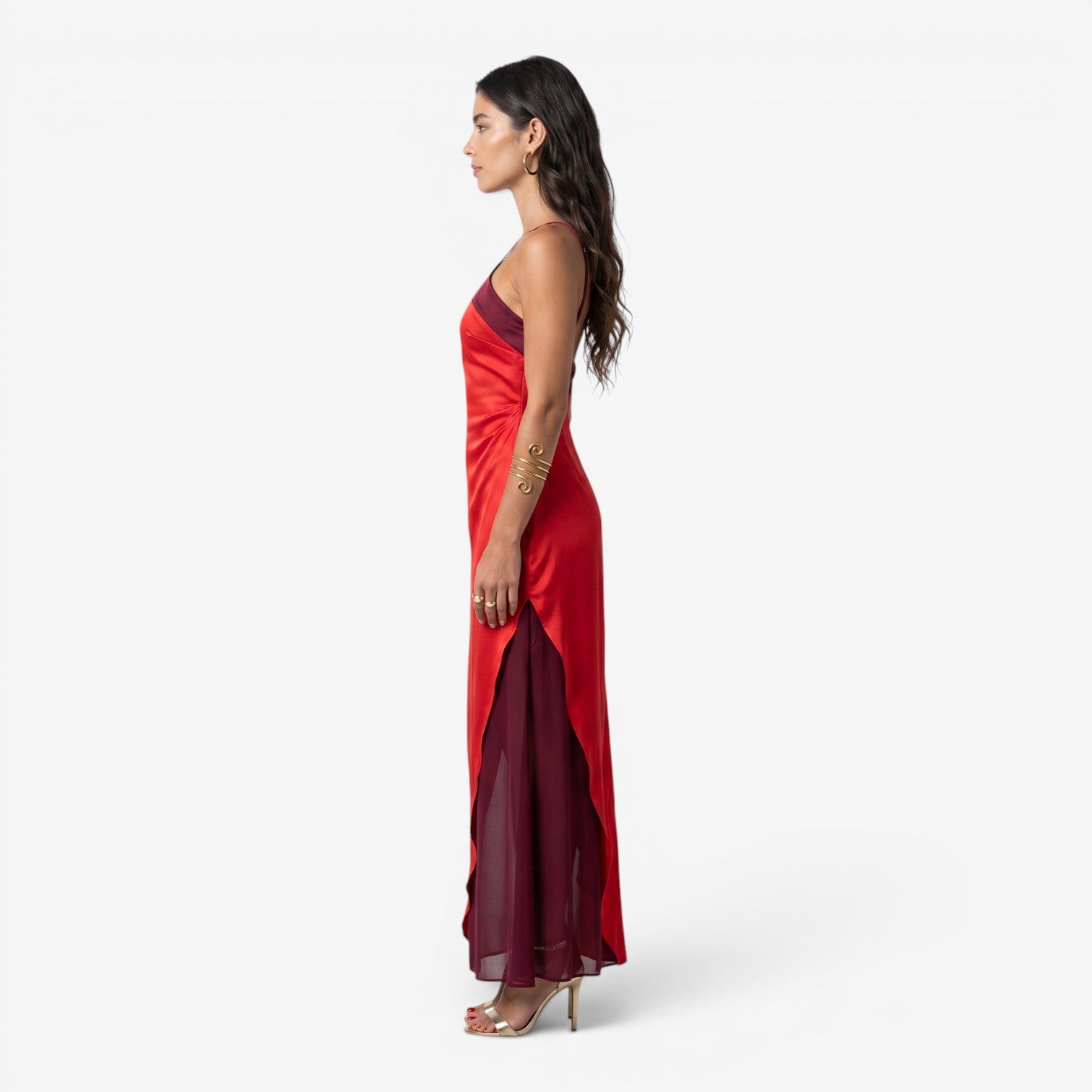 Vestido Maxi Halter Color Block sin Espalda