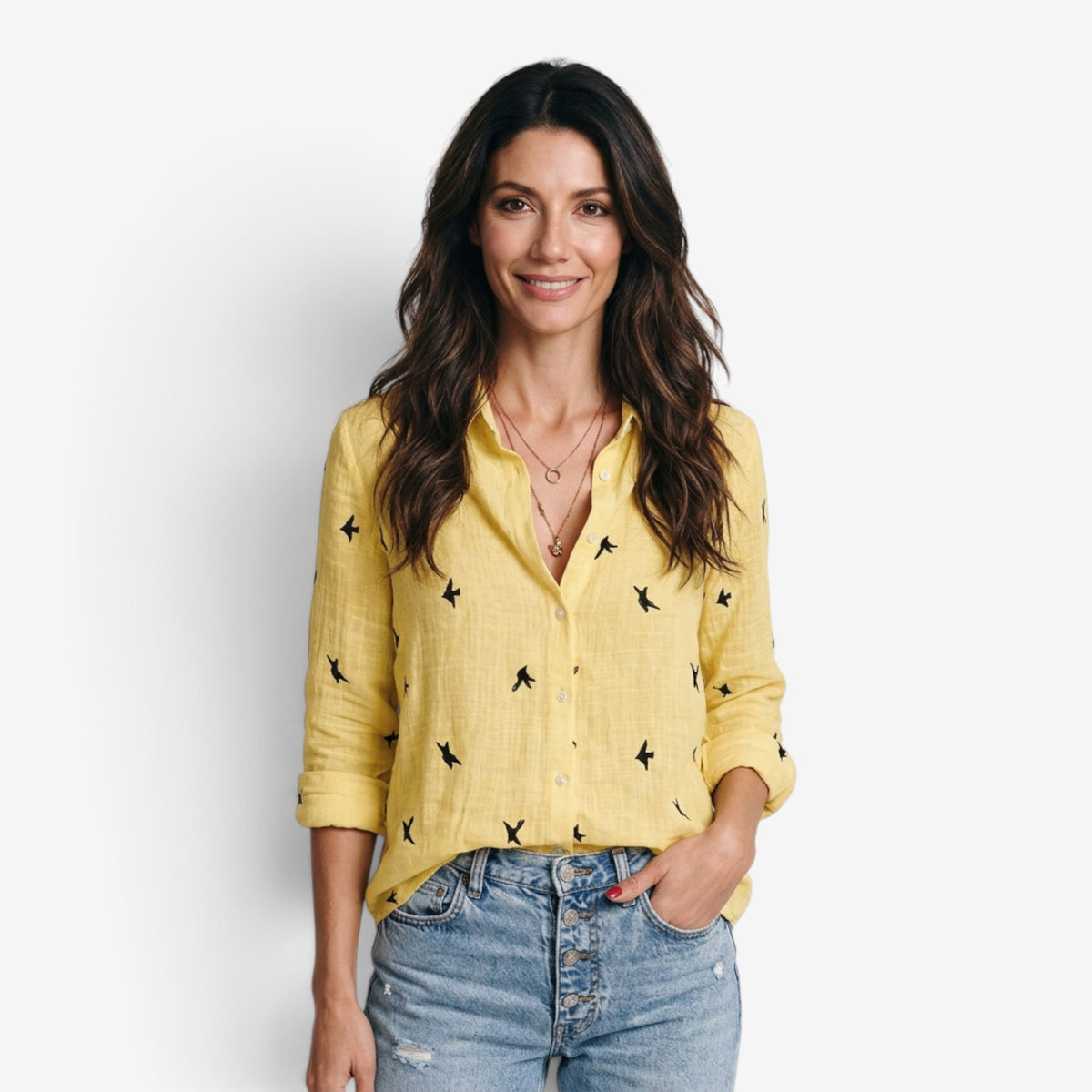Camisa con Estampado de Pájaros para Mujer
