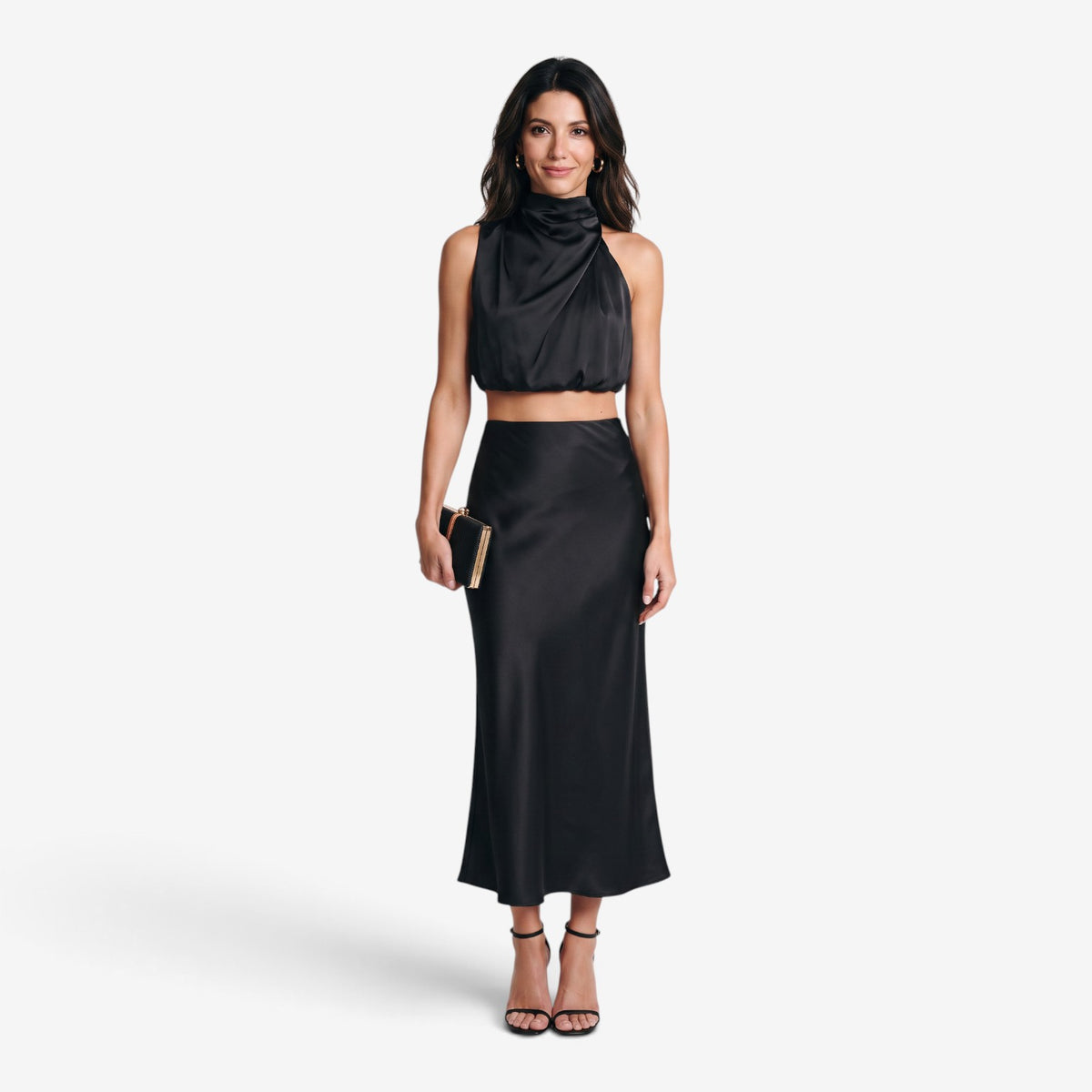 Conjunto Satinado de Top y Falda Larga para Mujer