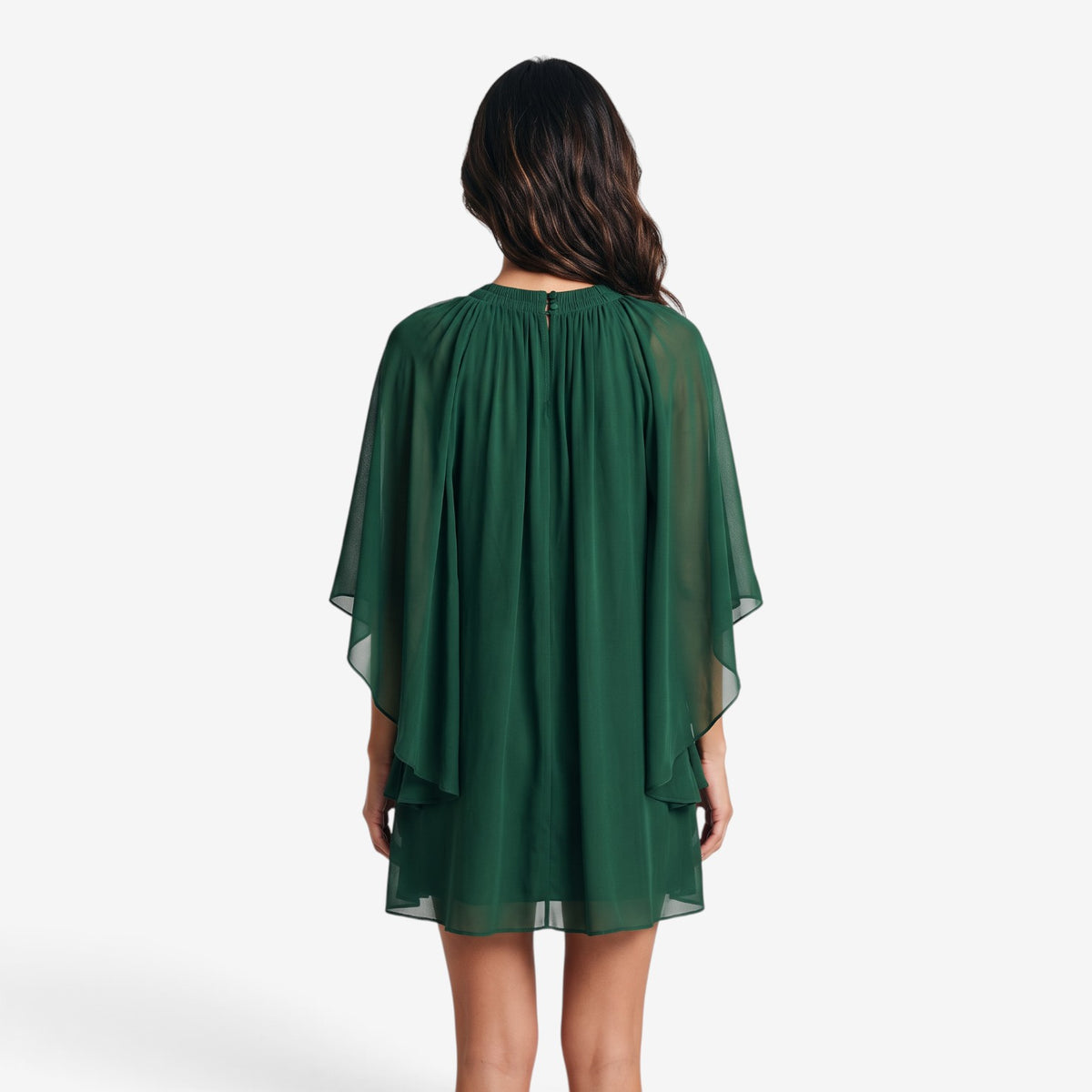 Vestido Corto Fluido con Mangas Murciélago para Mujer