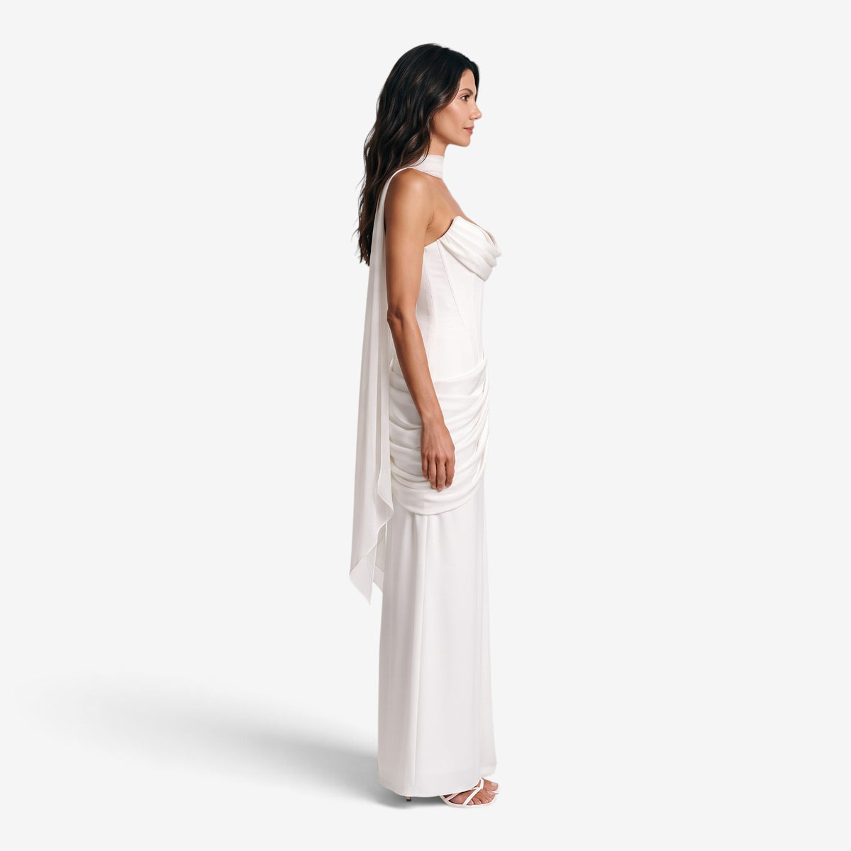 Vestido Largo Ajustado con Escote Drapeado para Mujer