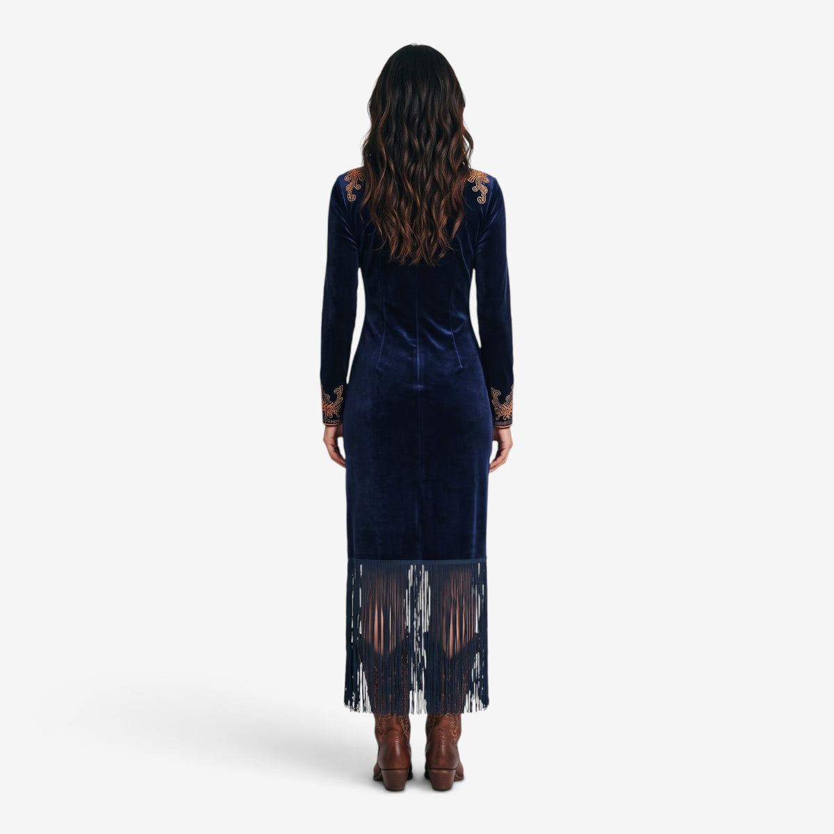 Vestido Largo de Terciopelo con Bordados para Mujer