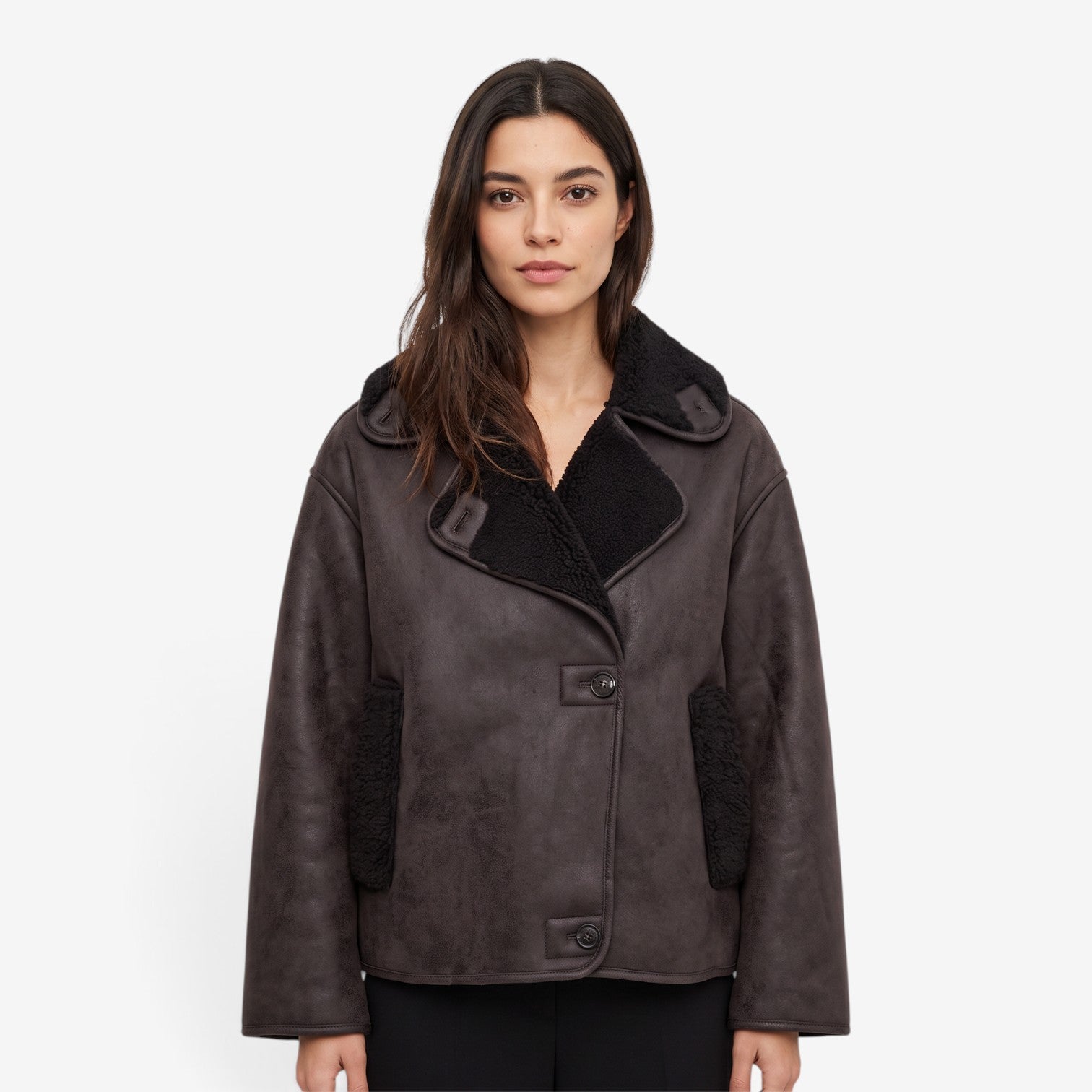 Chaqueta Efecto Ante con Borreguito para Mujer