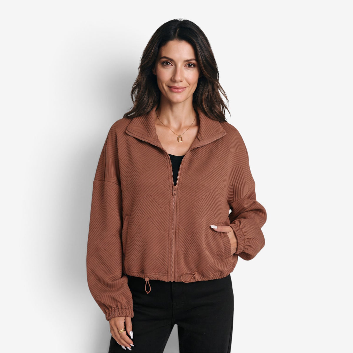 Chaqueta Texturizada con Cuello Alto para Mujer