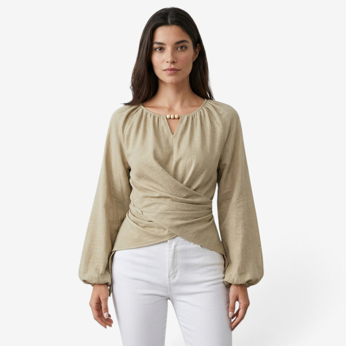 Blusa Cruzada con Bajo Asimétrico para Mujer
