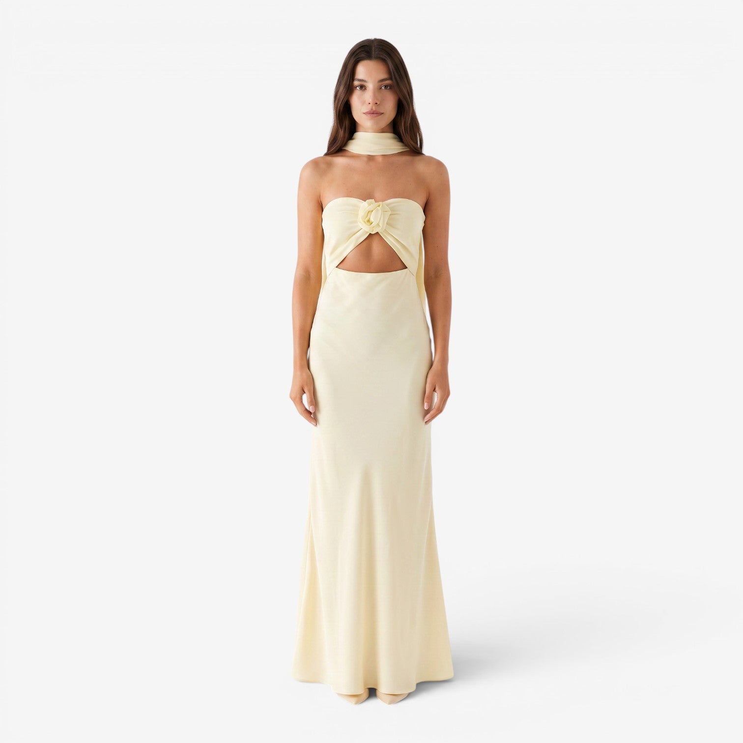 Vestido Maxi Bandeau con Flores 3D