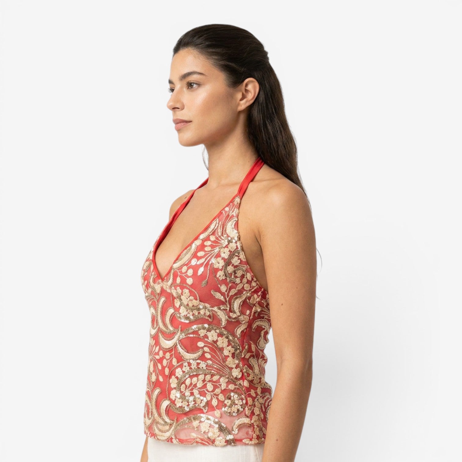 Top Halter con Lentejuelas Brillantes