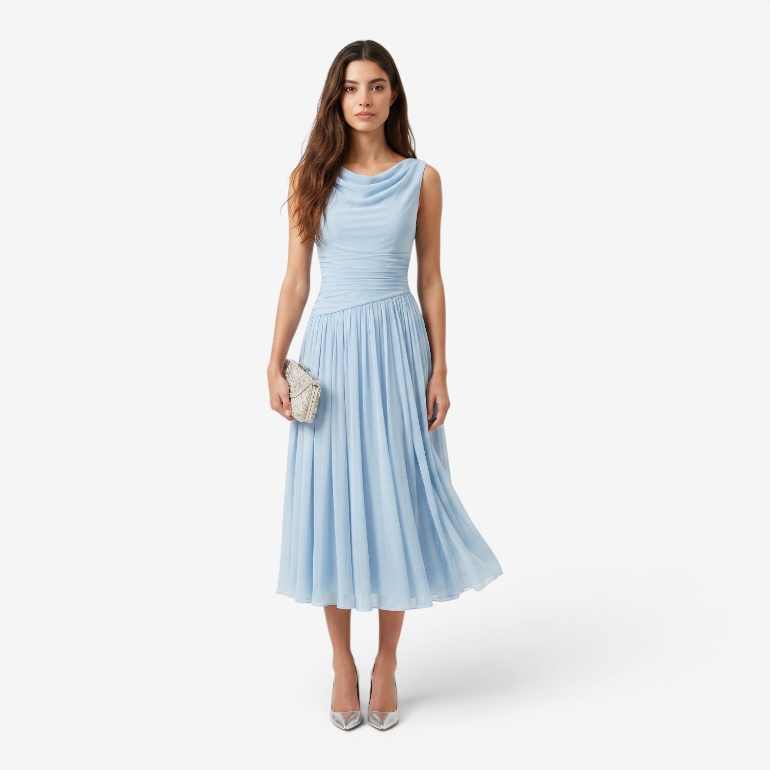 Vestido de Gasa con Escote Barco