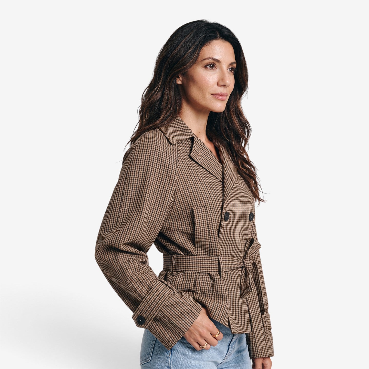 Chaqueta de Cuadros con Cinturón para Mujer