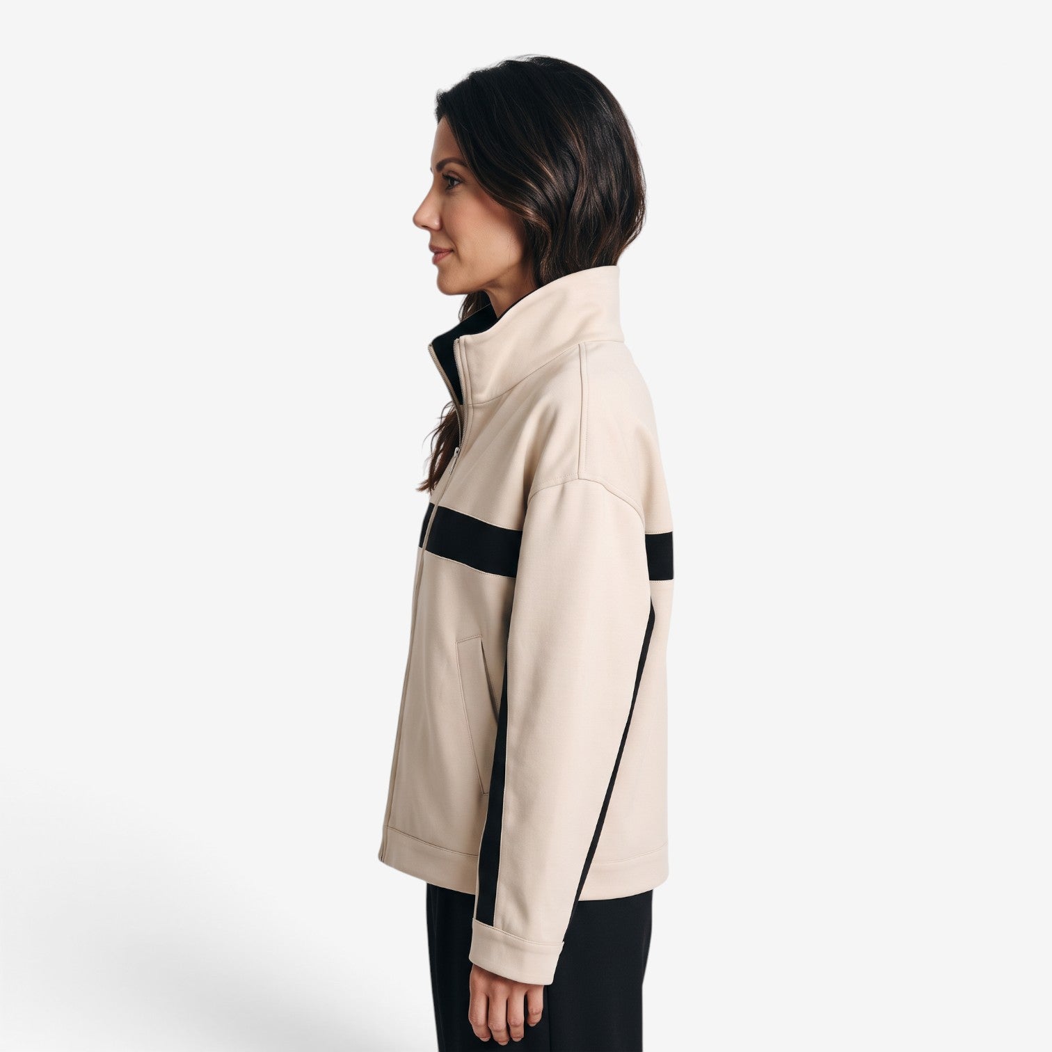 Chaqueta con Cremallera y Detalles a Contraste para Mujer