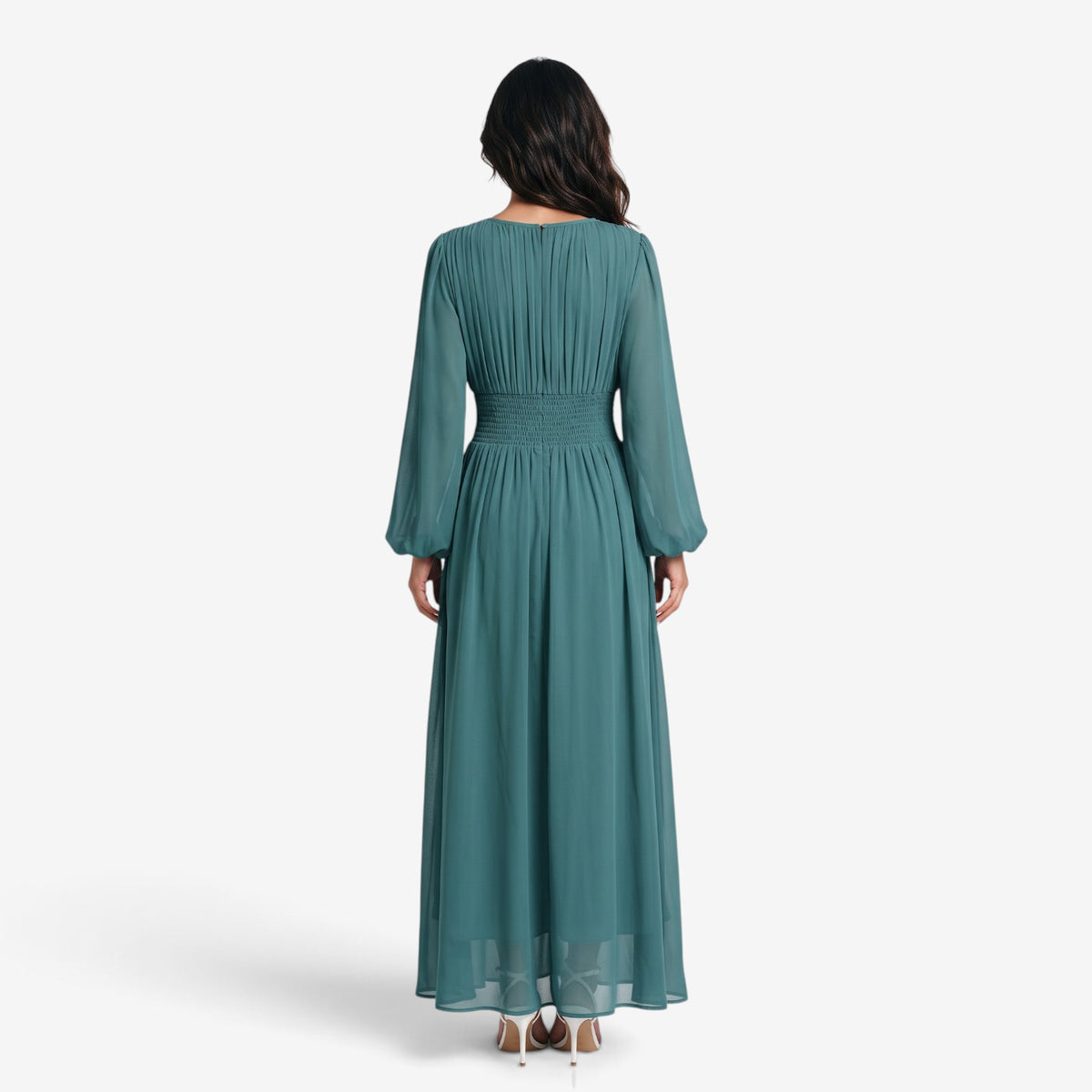 Vestido Largo Drapeado de Manga Larga para Mujer