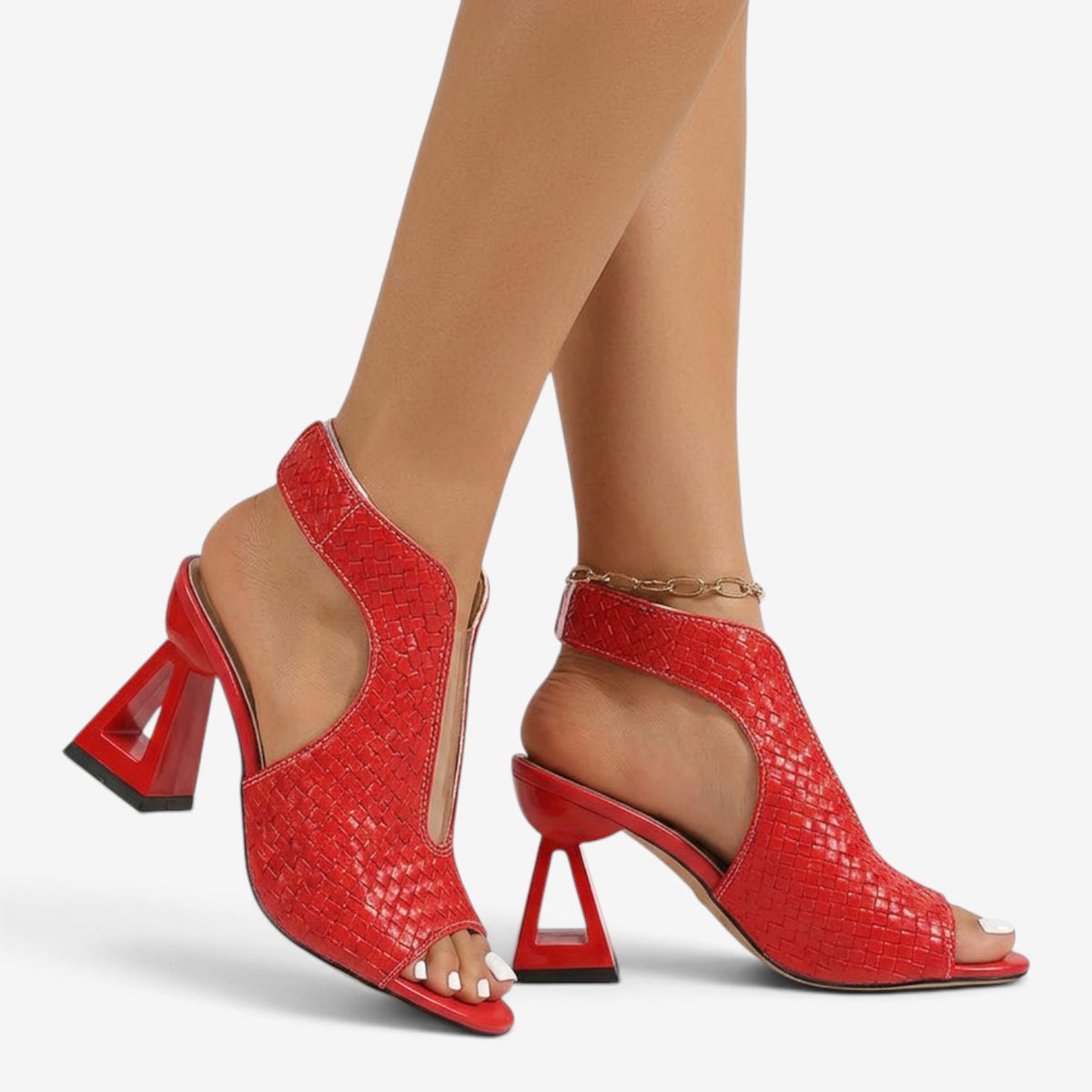 Sandalias Metalizadas con Tacón Geométrico para Mujer