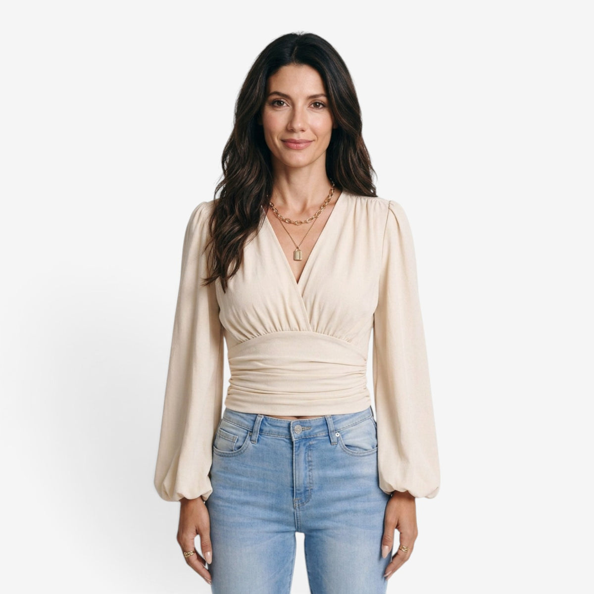 Blusa Cruzada con Cintura Fruncida para Mujer