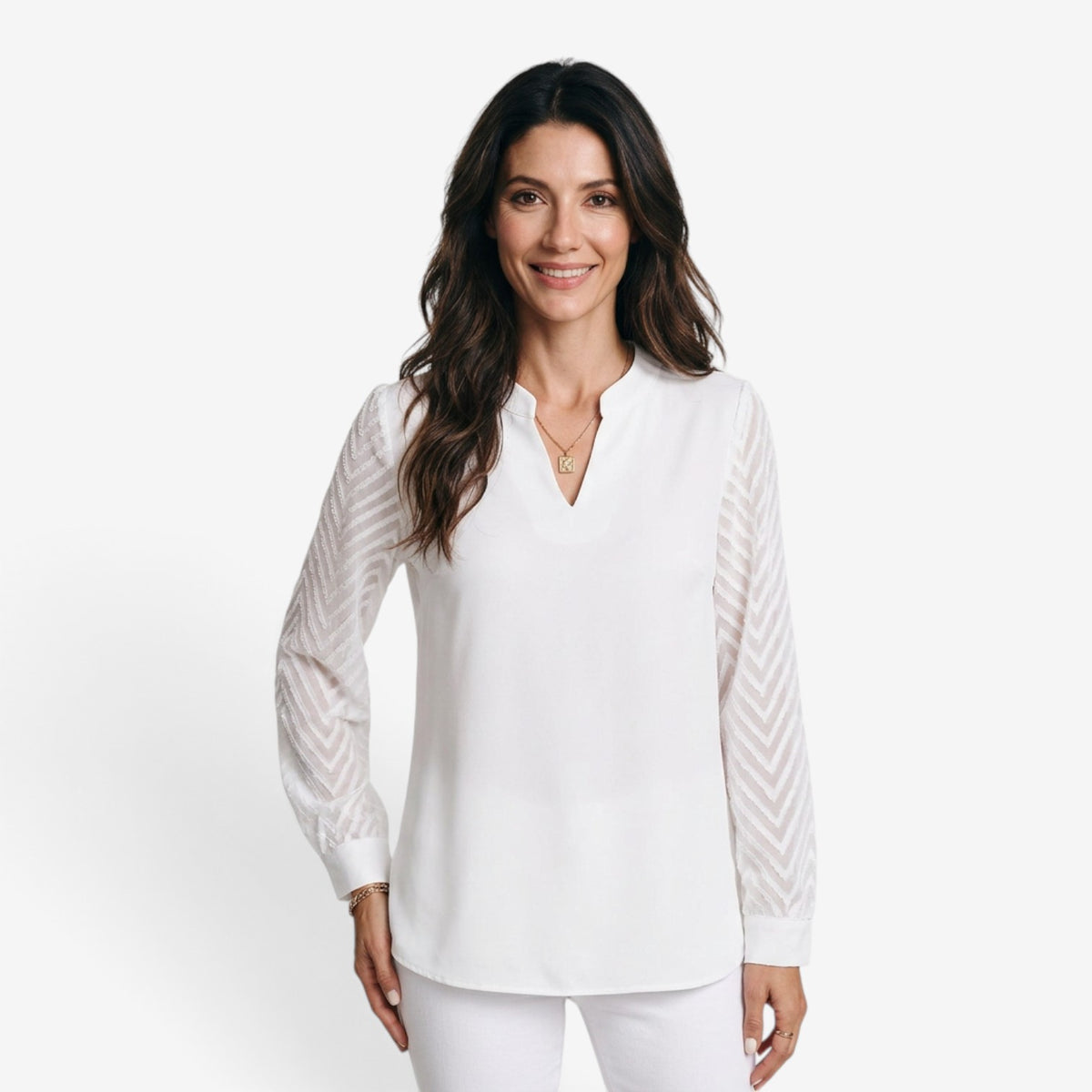 Blusa con Mangas de Gasa y Cuello en V para Mujer