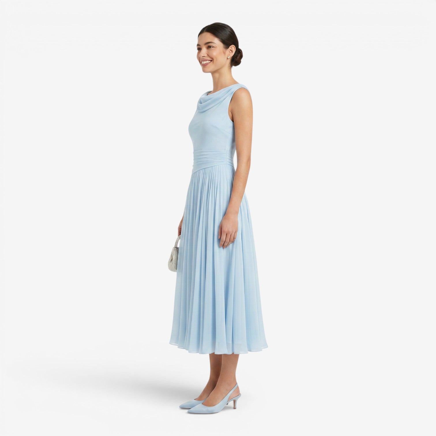 Vestido de Gasa con Escote Barco