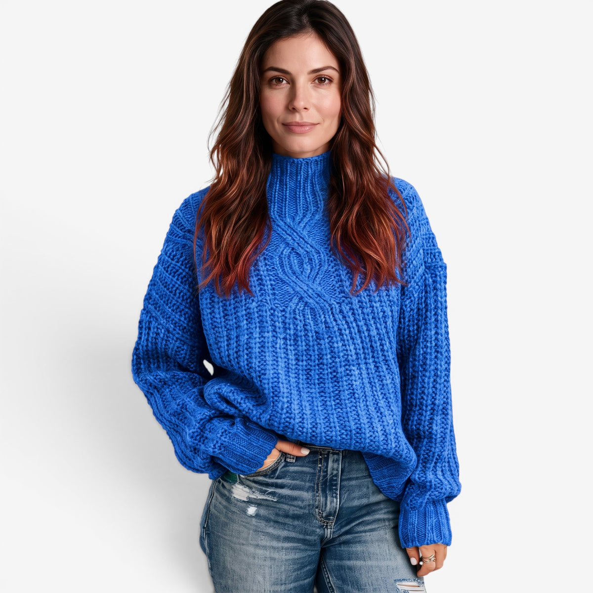 Jersey de Cuello Alto Trenzado Mujer