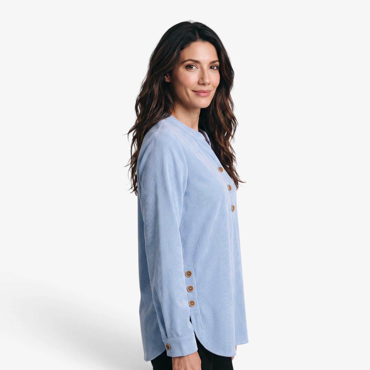 Blusa con Cuello Mao y Botones para Muje