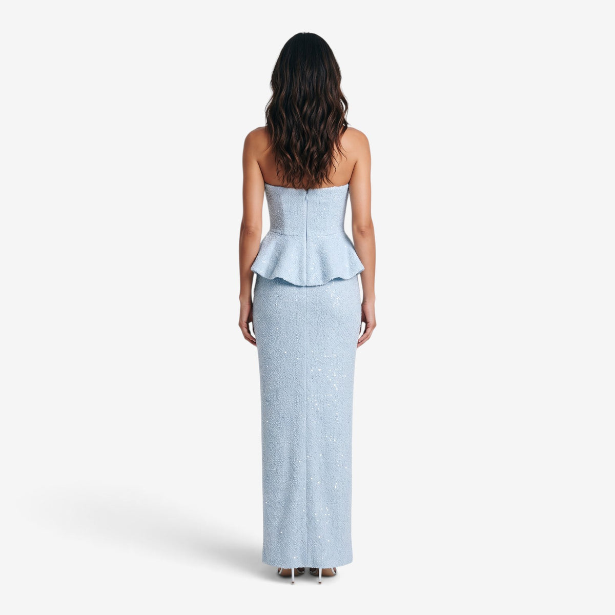 Vestido Largo de Lentejuelas con Péplum para Mujer