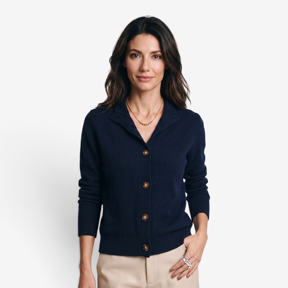 Cárdigan de Punto con Cuello Alto para Mujer