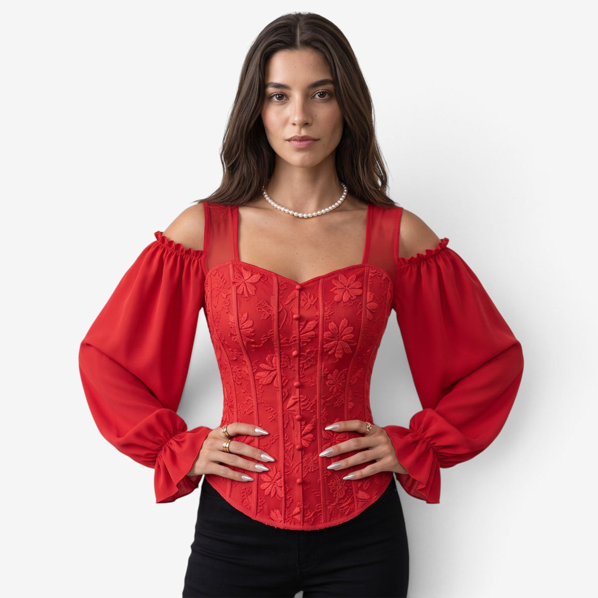 Top Jacquard con Hombros Descubiertos para Mujer