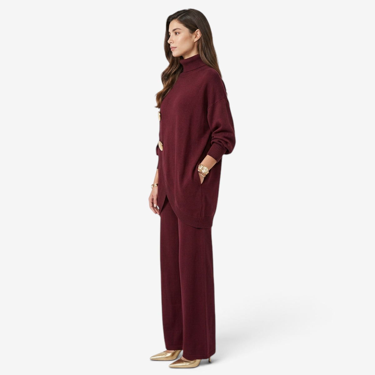 Conjunto de Punto Asimétrico con Botones para Mujer
