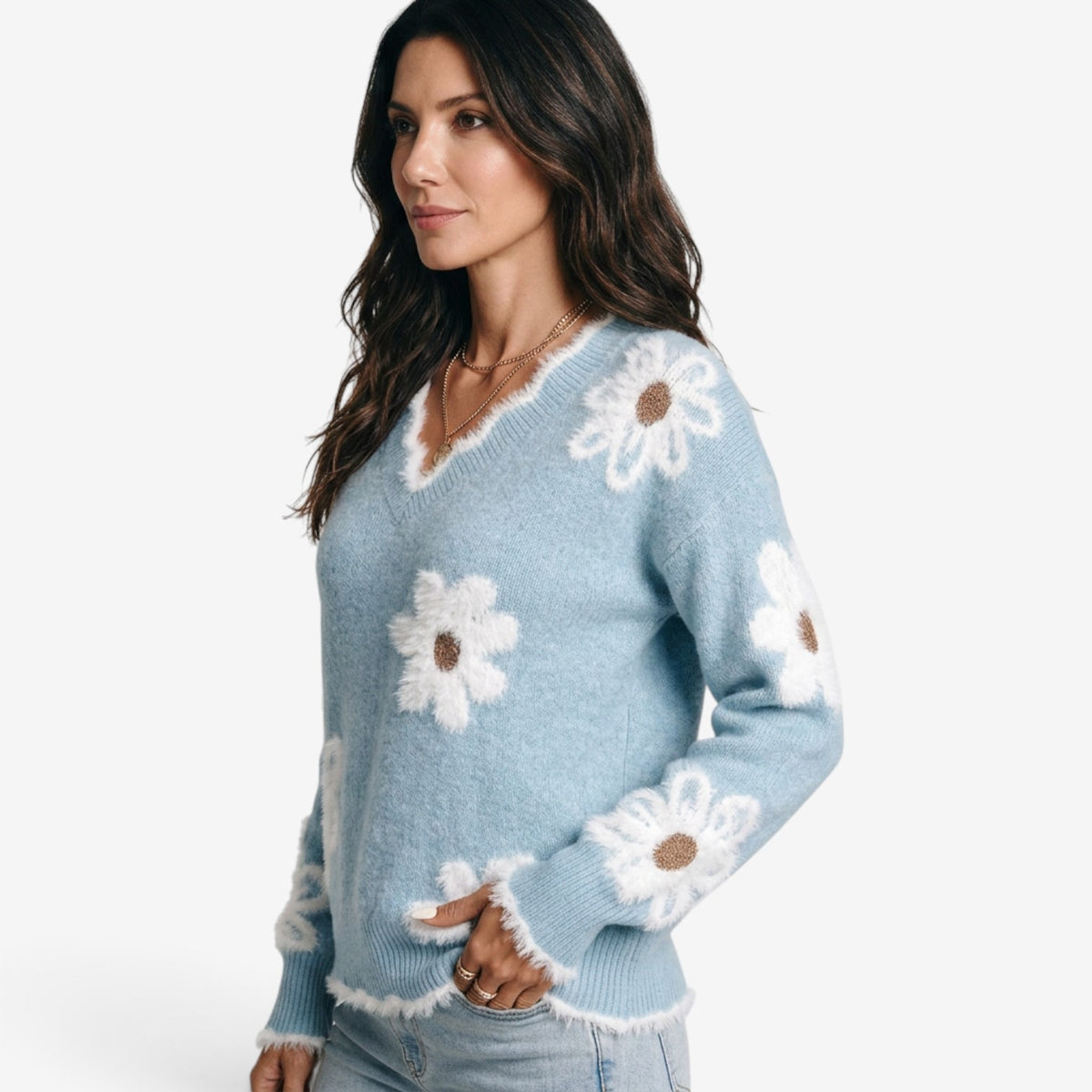 Jersey Floral de Punto para Mujer
