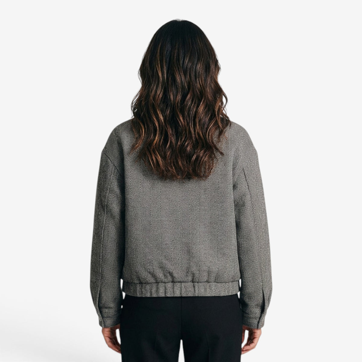 Chaqueta de Espiga con Cuello Alto para Mujer