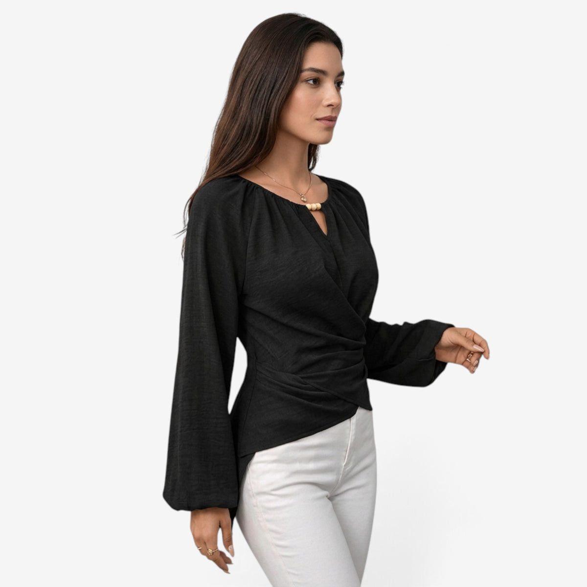 Blusa Cruzada con Bajo Asimétrico para Mujer