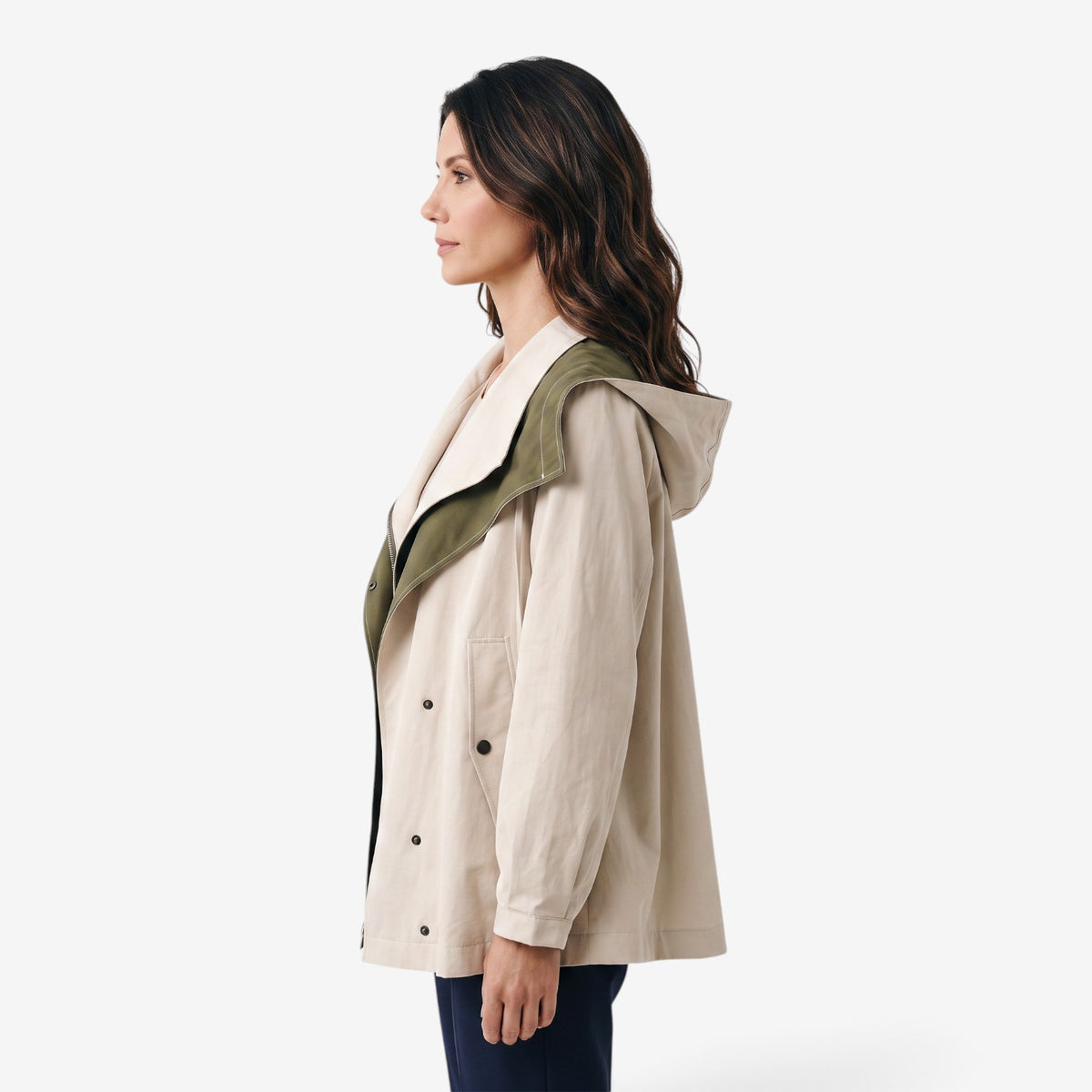 Gabardina Corta con Contraste para Mujer