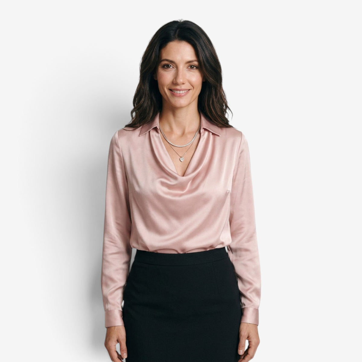 Blusa Satinada con Cuello Drapeado para Mujer