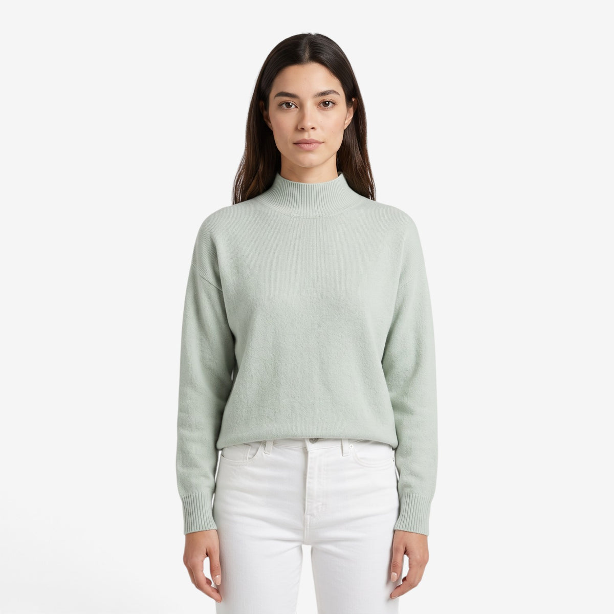Jersey de Punto Liso con Cuello Alto para Mujer