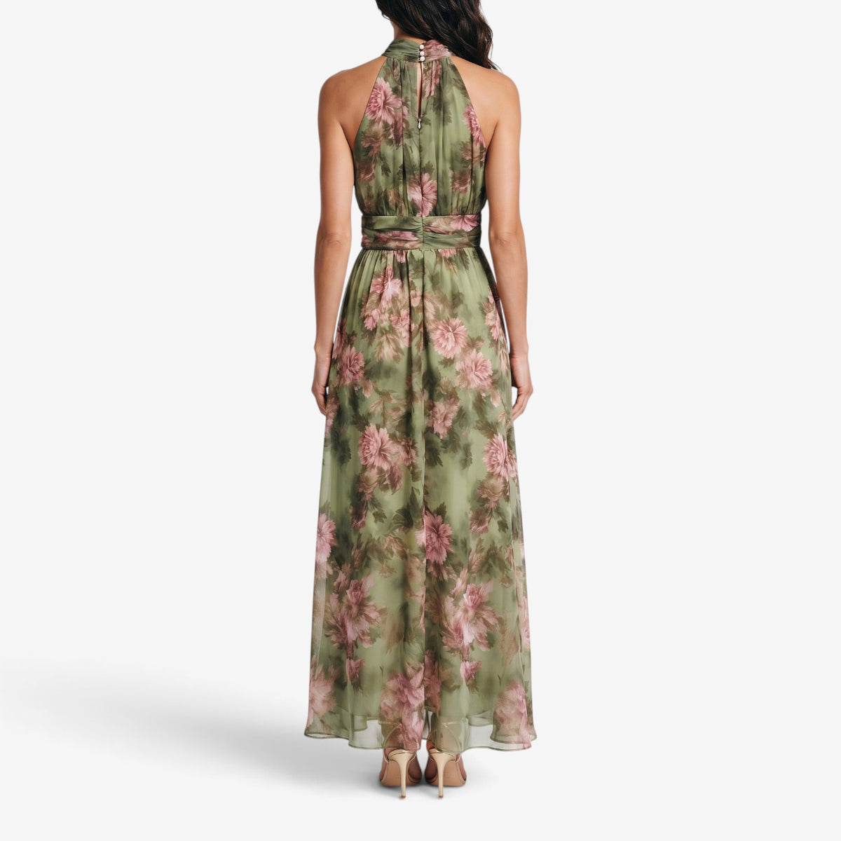 Vestido Halter Largo con Estampado Floral para Mujer