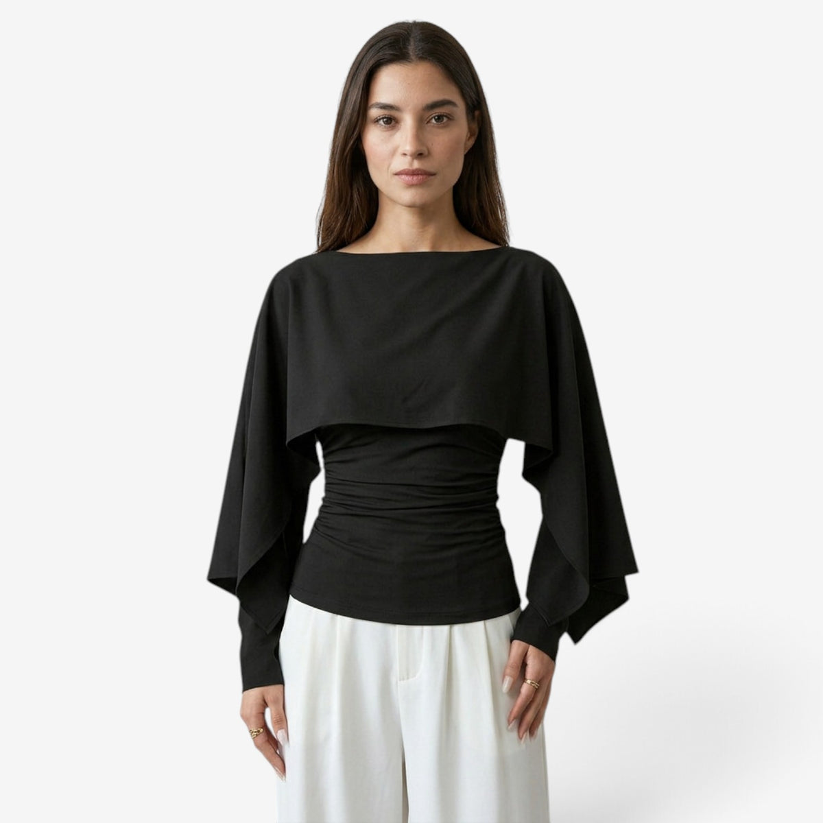 Top con Capa Asimétrica y Manga Larga para Mujer